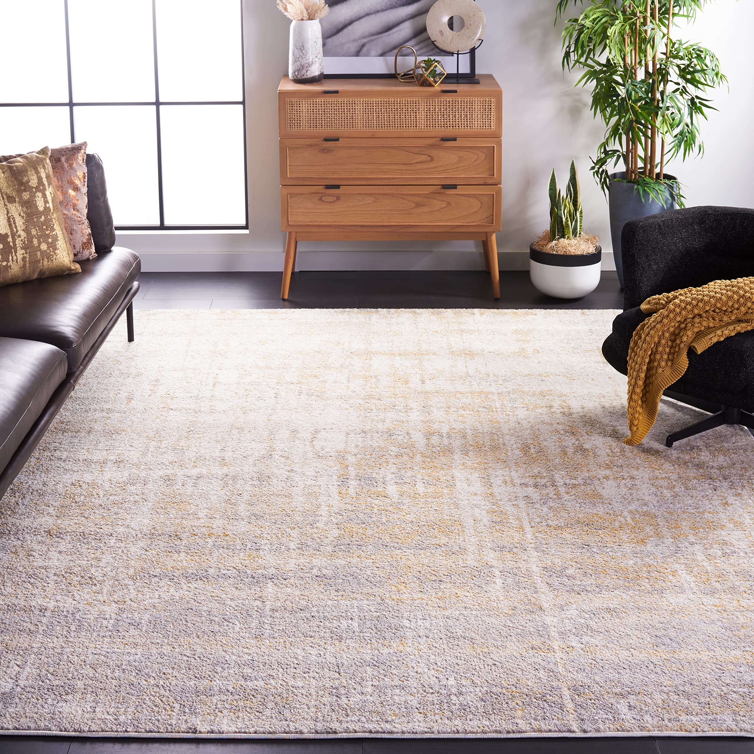 SAFAVIEH Adirondack Collection Area Rug - 6' x 9', Creme & Gold, Modern Abstract Design, Non-Shedding & Easy Care, Ideal for Hig